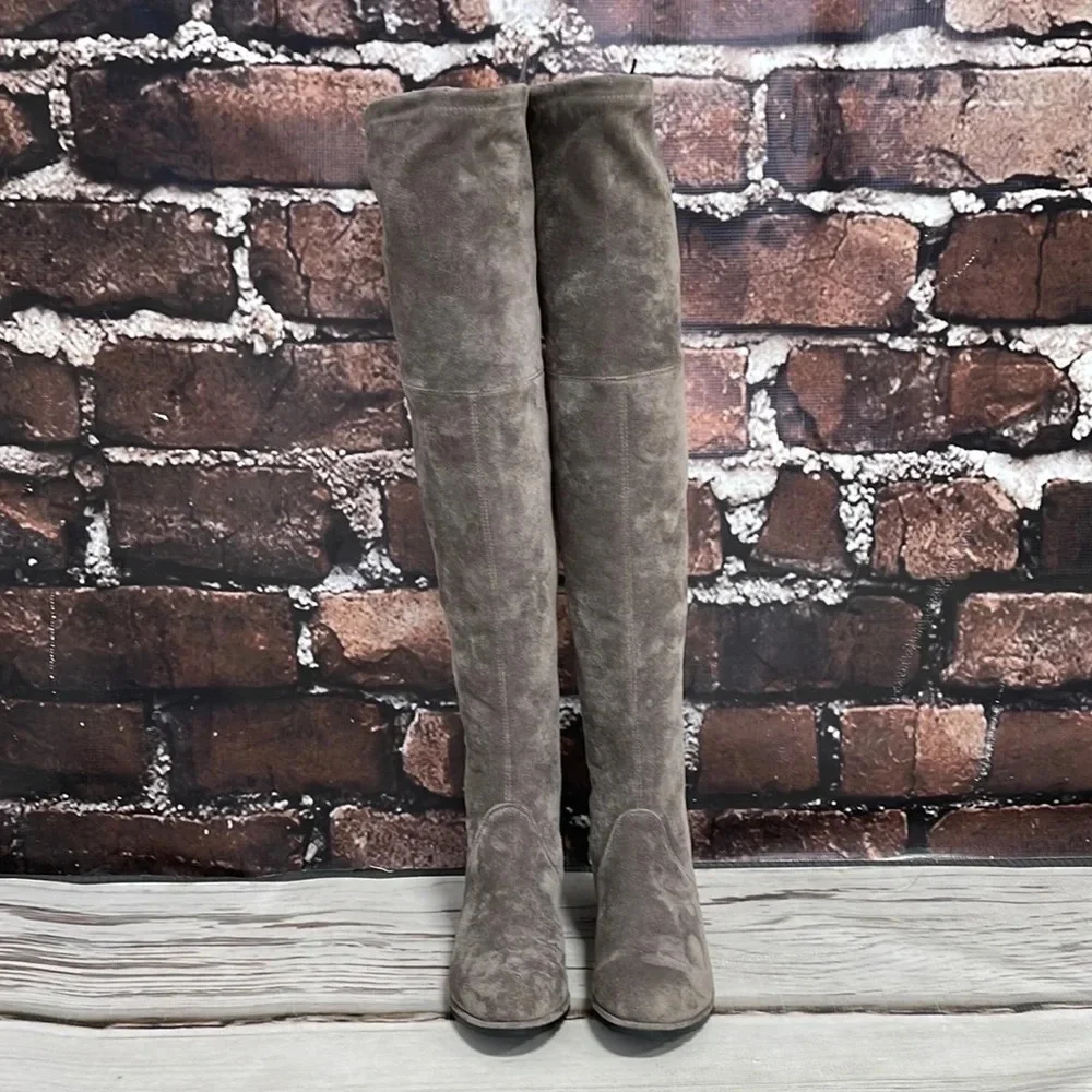 ABCD Boots Kaitlyn Pan Over the Knee Tie Brown Microsuede Size 6
